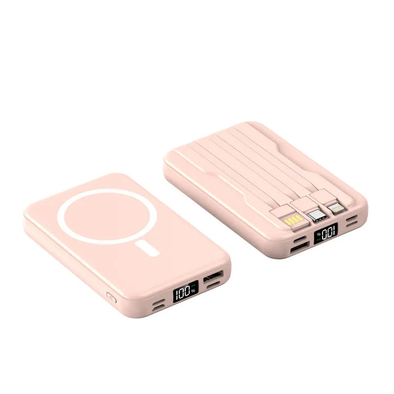 10000mAh magnetic wireless power bank with plastic case in white, black, royal blue and pink colour options