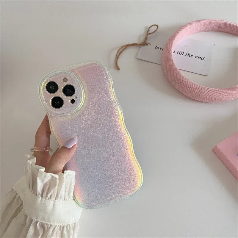 Soft silicone iPhone case with laser sparkle powder and bowknot design in pink