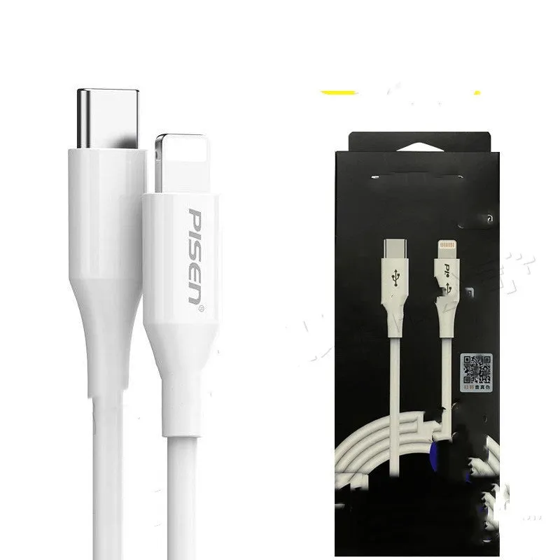 White PD fast charger cable single line Type-C PVC cord for Apple devices, available in multiple lengths