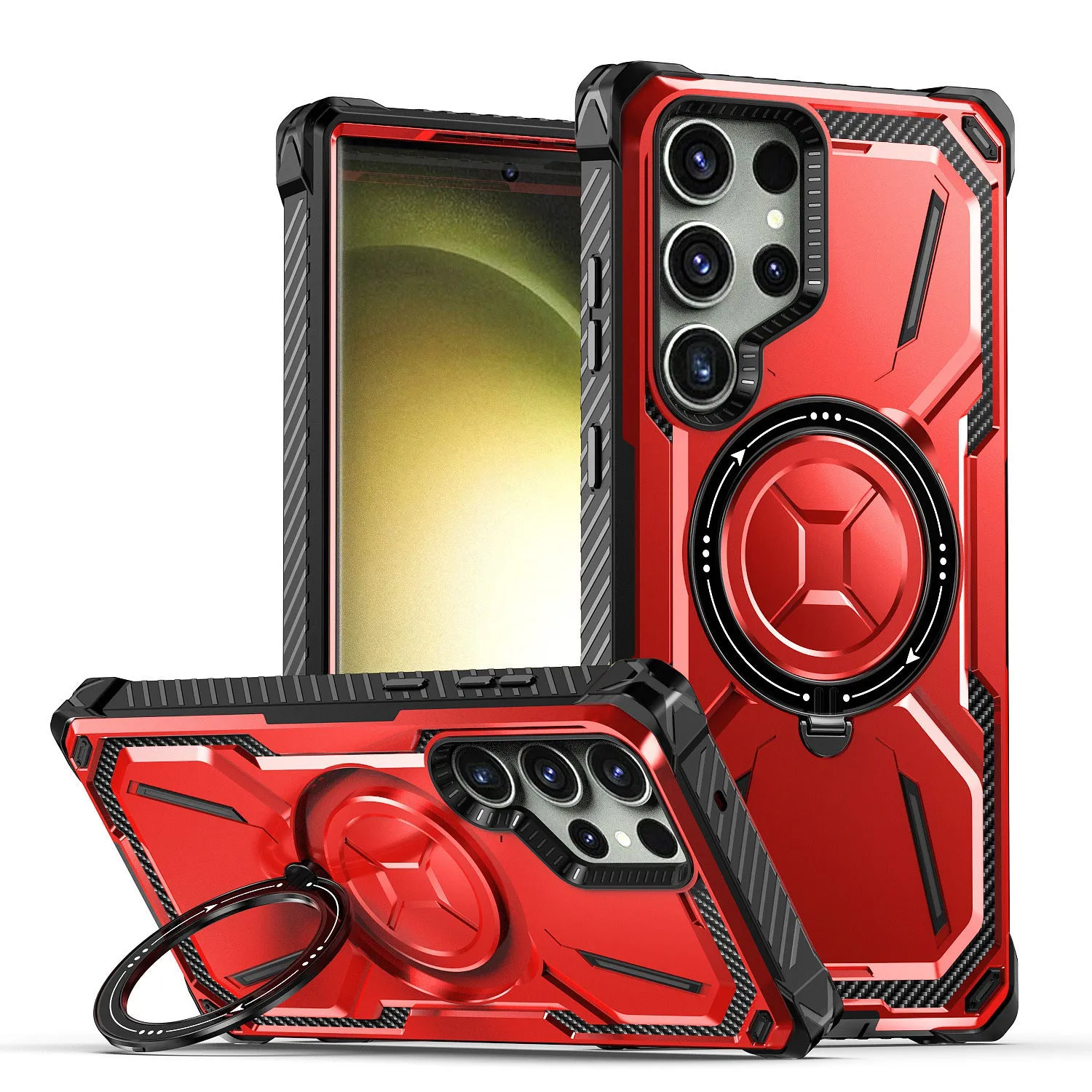 Magnetic phone case ring drop-resistant protective cover with bracket in black for Apple Samsung