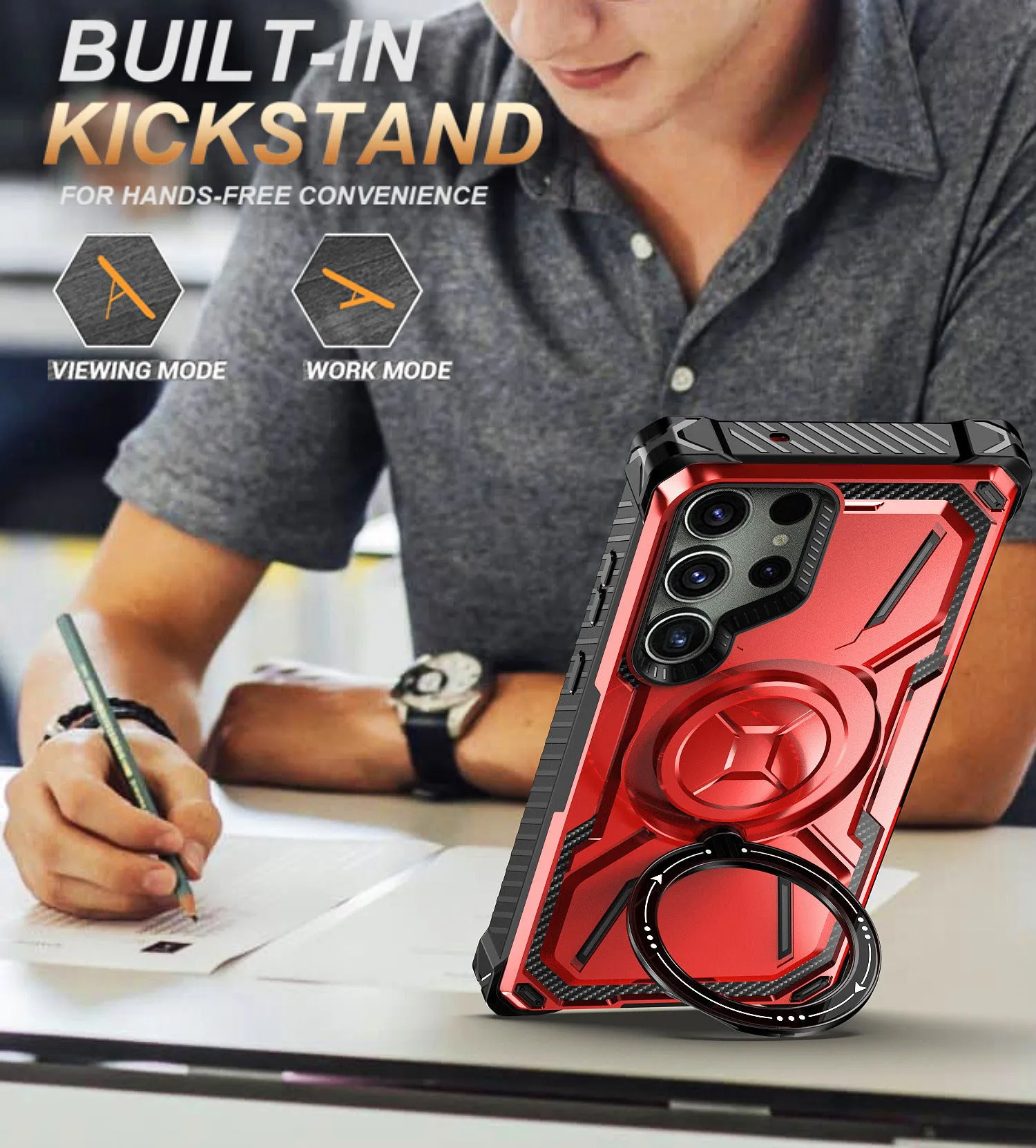 Magnetic phone case ring drop-resistant protective cover with bracket in black for Apple Samsung