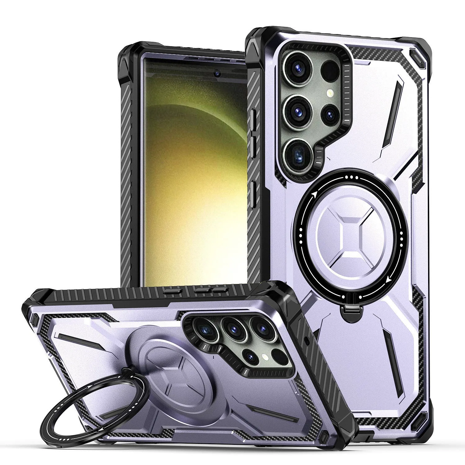 Magnetic phone case ring drop-resistant protective cover with bracket in black for Apple Samsung