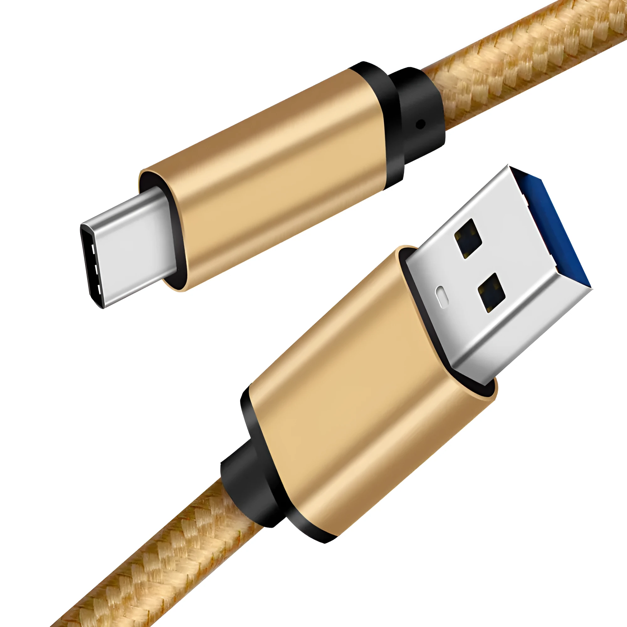 Metal USB Type-C to USB 3.0 charging cable in silver, grey, or gold colour.