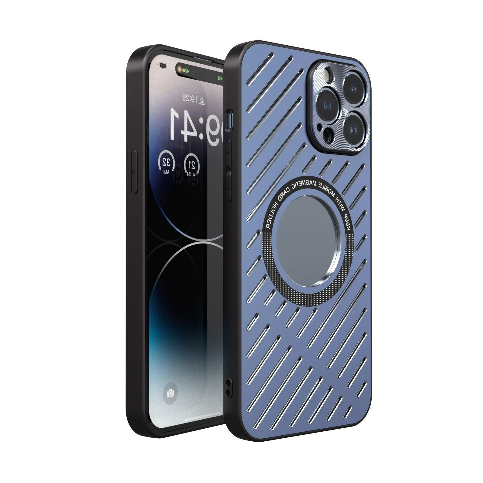 Metal phone case with breathable hollow back in bright silver for iPhone 15 Pro Max