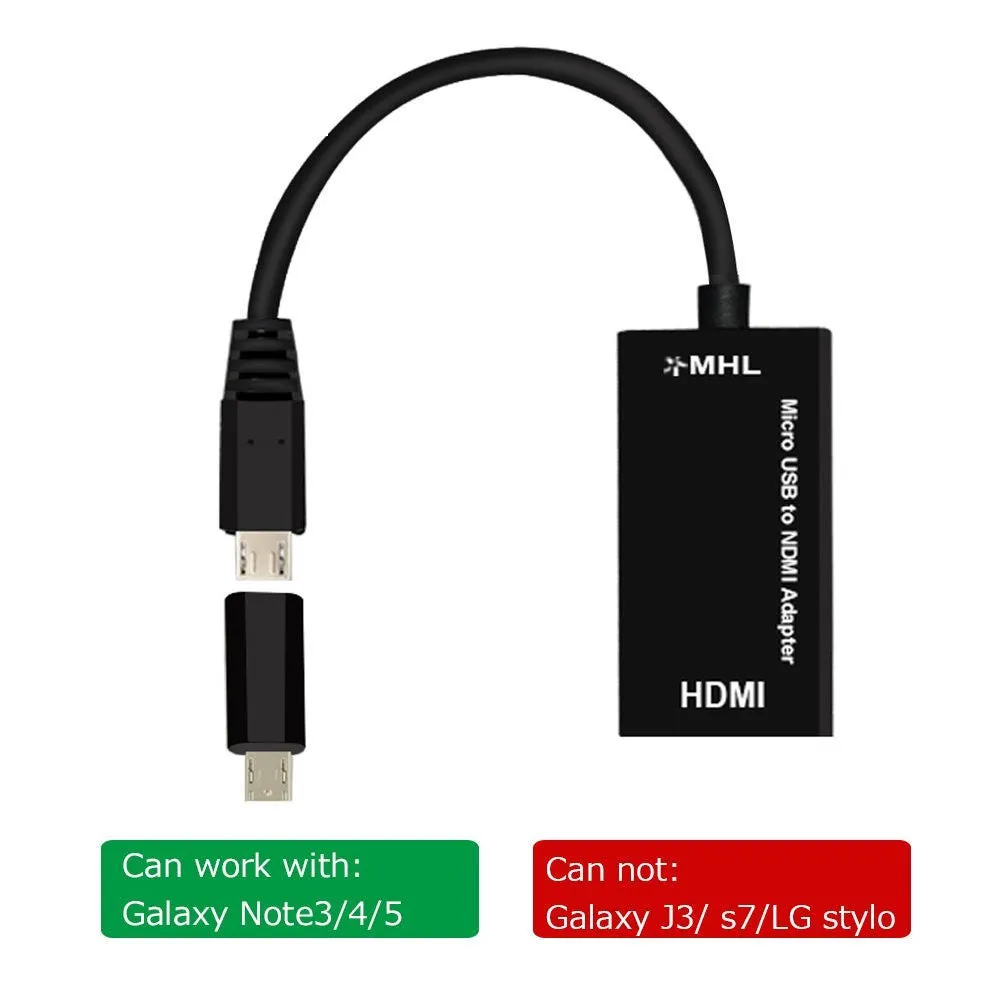 Black Micro USB to HDMI adapter with three ports for HD conversion from mobile device to TV