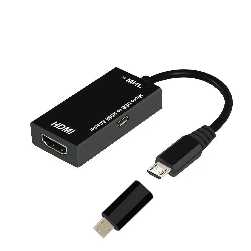Black Micro USB to HDMI adapter with three ports for HD conversion from mobile device to TV