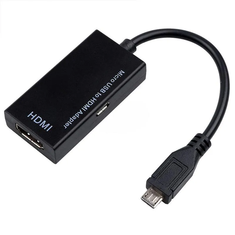 Black Micro USB to HDMI adapter with three ports for HD conversion from mobile device to TV