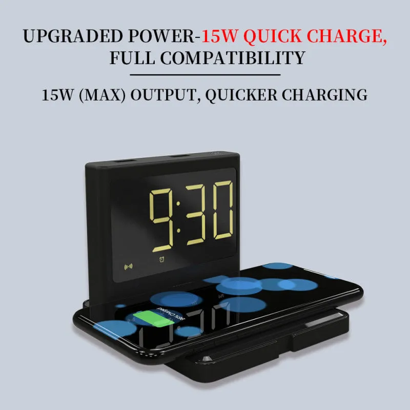 Clock wireless charging fast wireless charger with black finish, showing clock display and Type-C input port