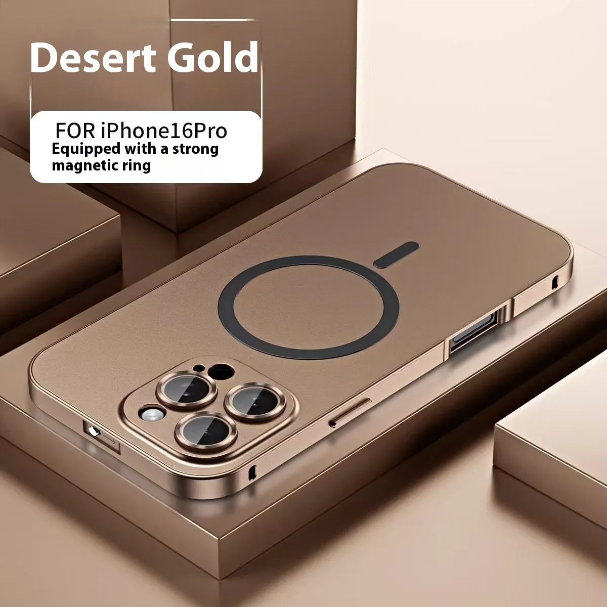 Metal aluminum alloy magnetic phone case for iPhone 17 with frosted finish and built-in bracket, blue colour
