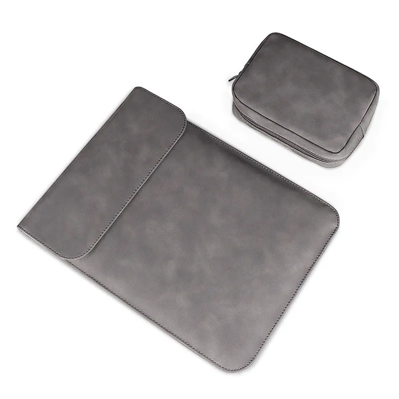 LLANO brown sheepskin laptop sleeve for 13.3 inch MacBook with lock and vertical orientation