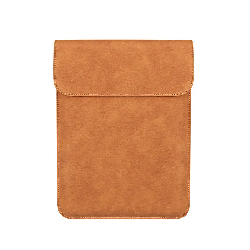 LLANO brown sheepskin laptop sleeve for 13.3 inch MacBook with lock and vertical orientation