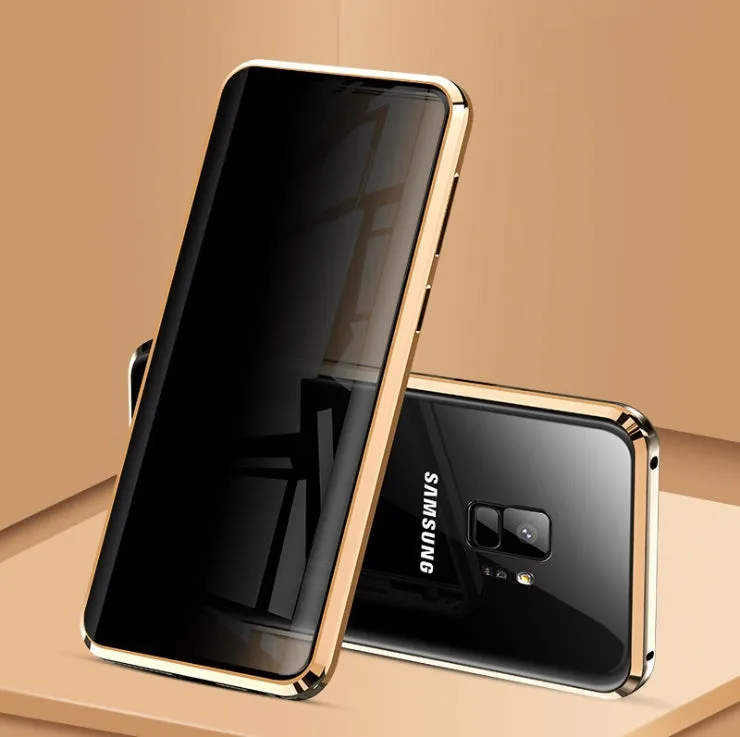 Anti-peeping magnetic clamshell phone case for Samsung Galaxy with double-sided glass in black colour