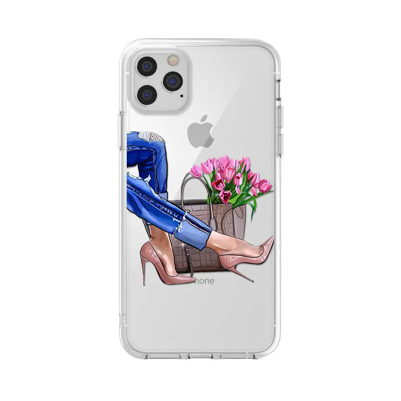 Women's painted TPU back cover phone case for iPhone XR and Samsung series in colour 40233.
