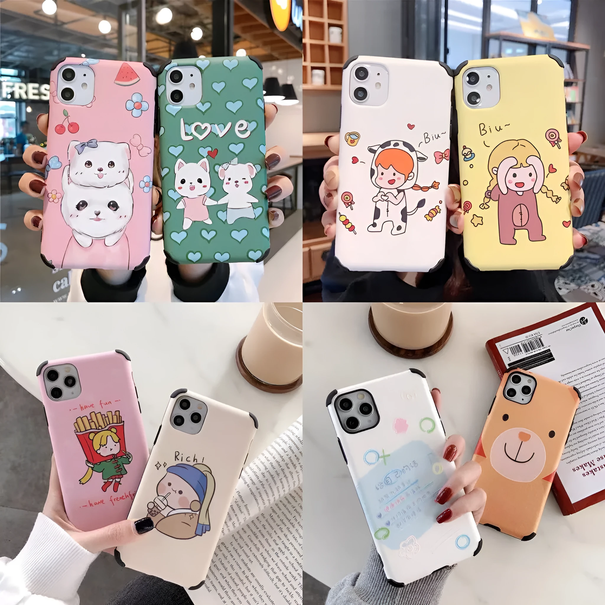 Cartoon frosted TPU phone case for iPhone, solid colour back cover, compatible with Apple iPhone models