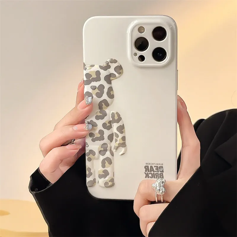 White leopard print plastic phone case back cover with IMD moulding for iPhone 13