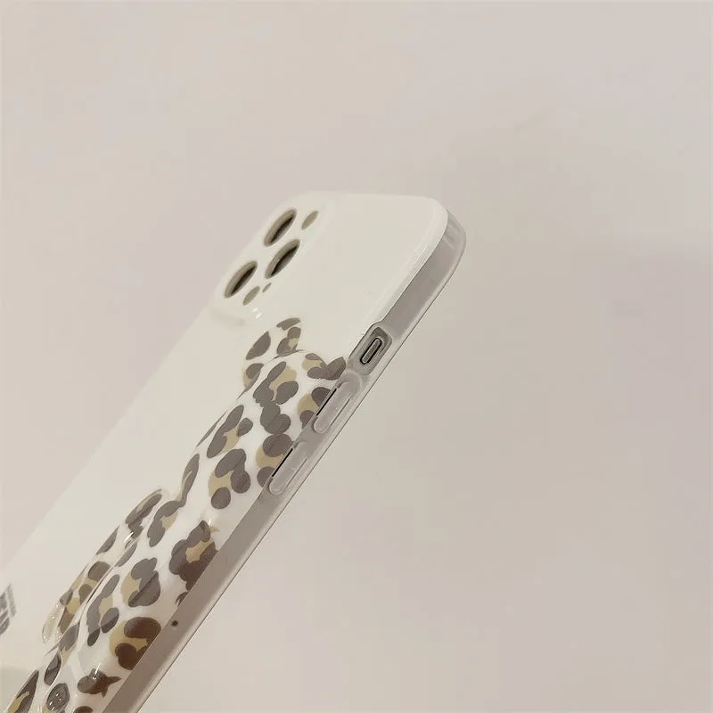 White leopard print plastic phone case back cover with IMD moulding for iPhone 13