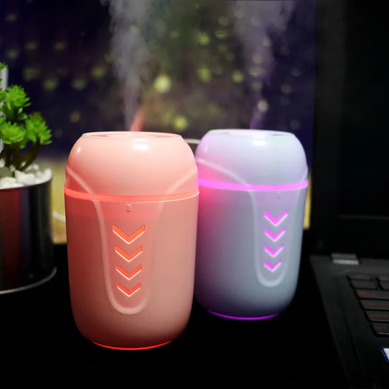 X3 portable car humidifier in blue, pink, or white with 200ml tank and USB/AC power