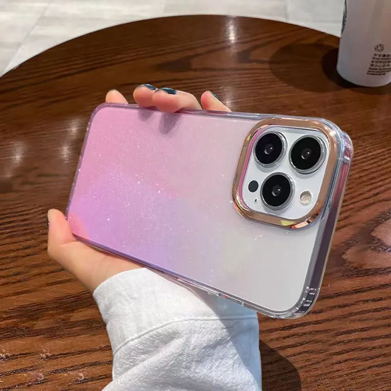 Starry gradient transparent acrylic phone case for iPhone showing starry sky pattern in gradient blue