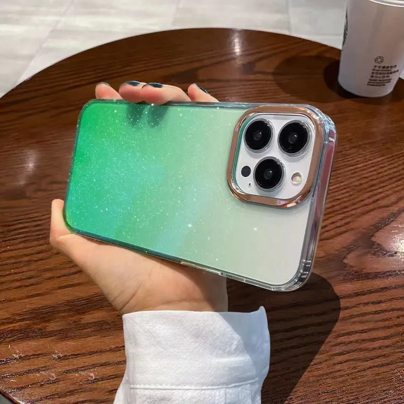 Starry gradient transparent acrylic phone case for iPhone showing starry sky pattern in gradient blue
