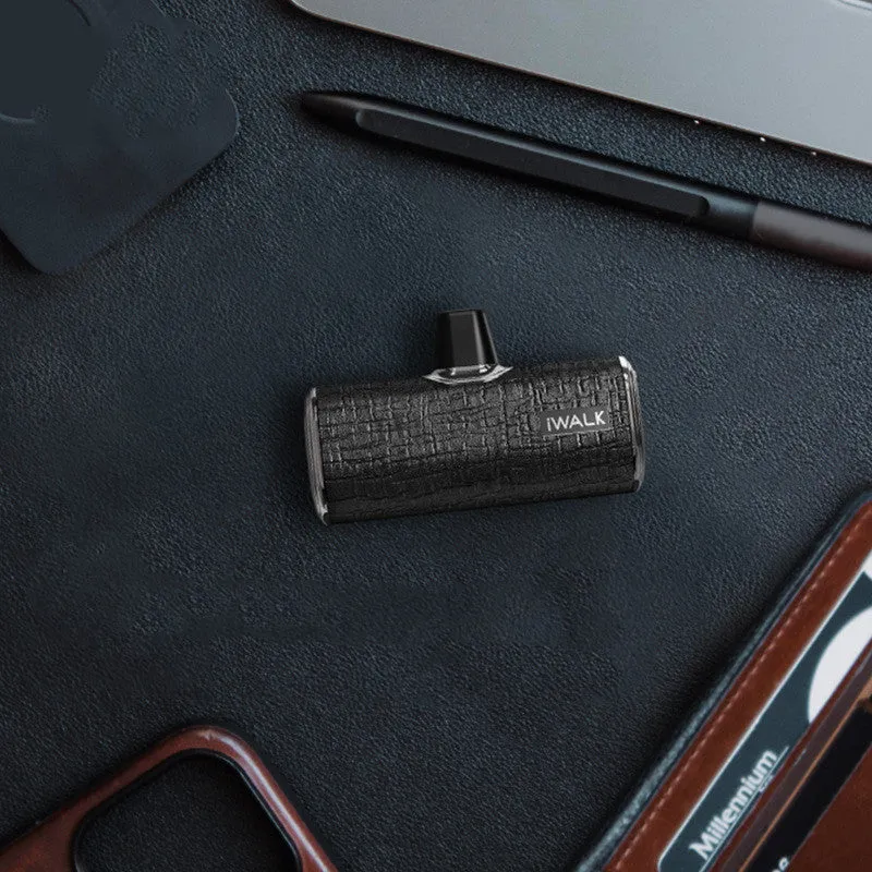 Black pocket leather power bank with lipstick design, 2700mAh capacity, compact size