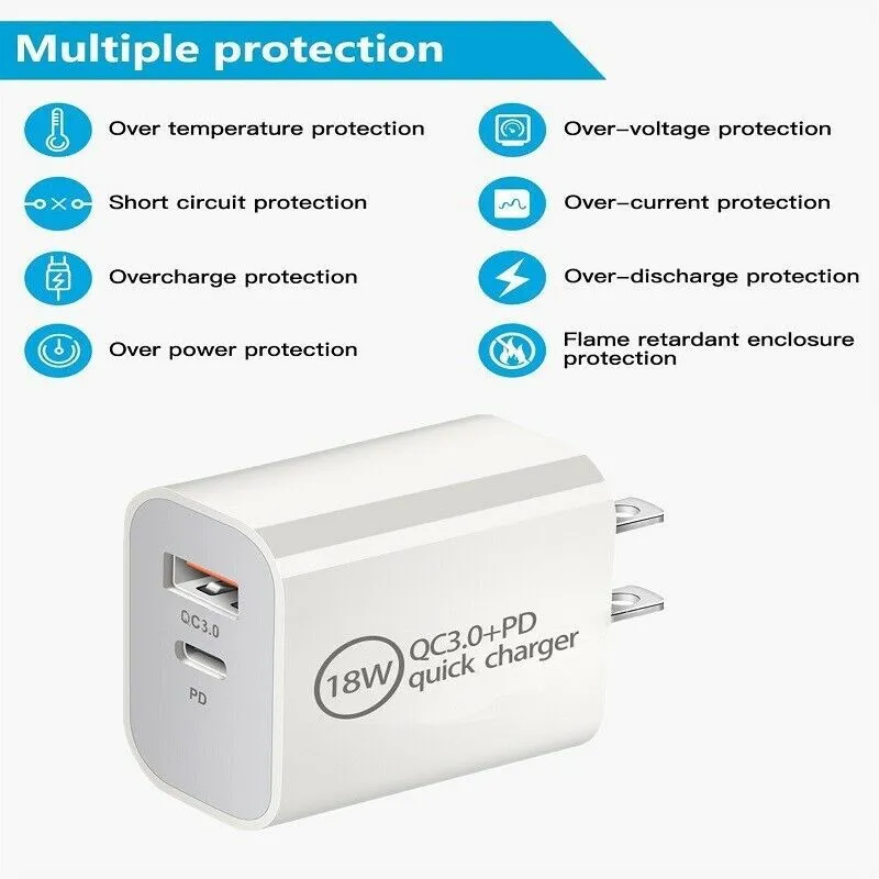 18W dual port USB charger with EU plug, two USB-A ports, compact white charging head