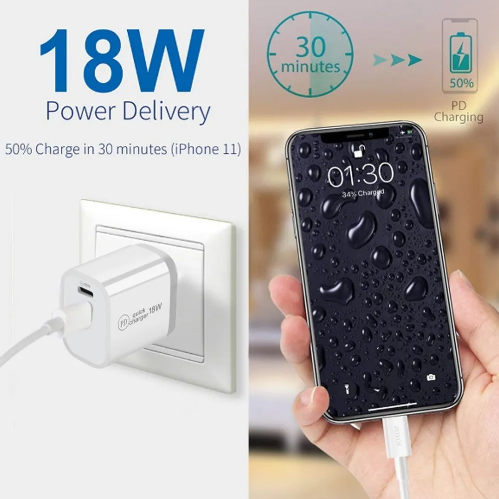 18W dual port USB charger with EU plug, two USB-A ports, compact white charging head
