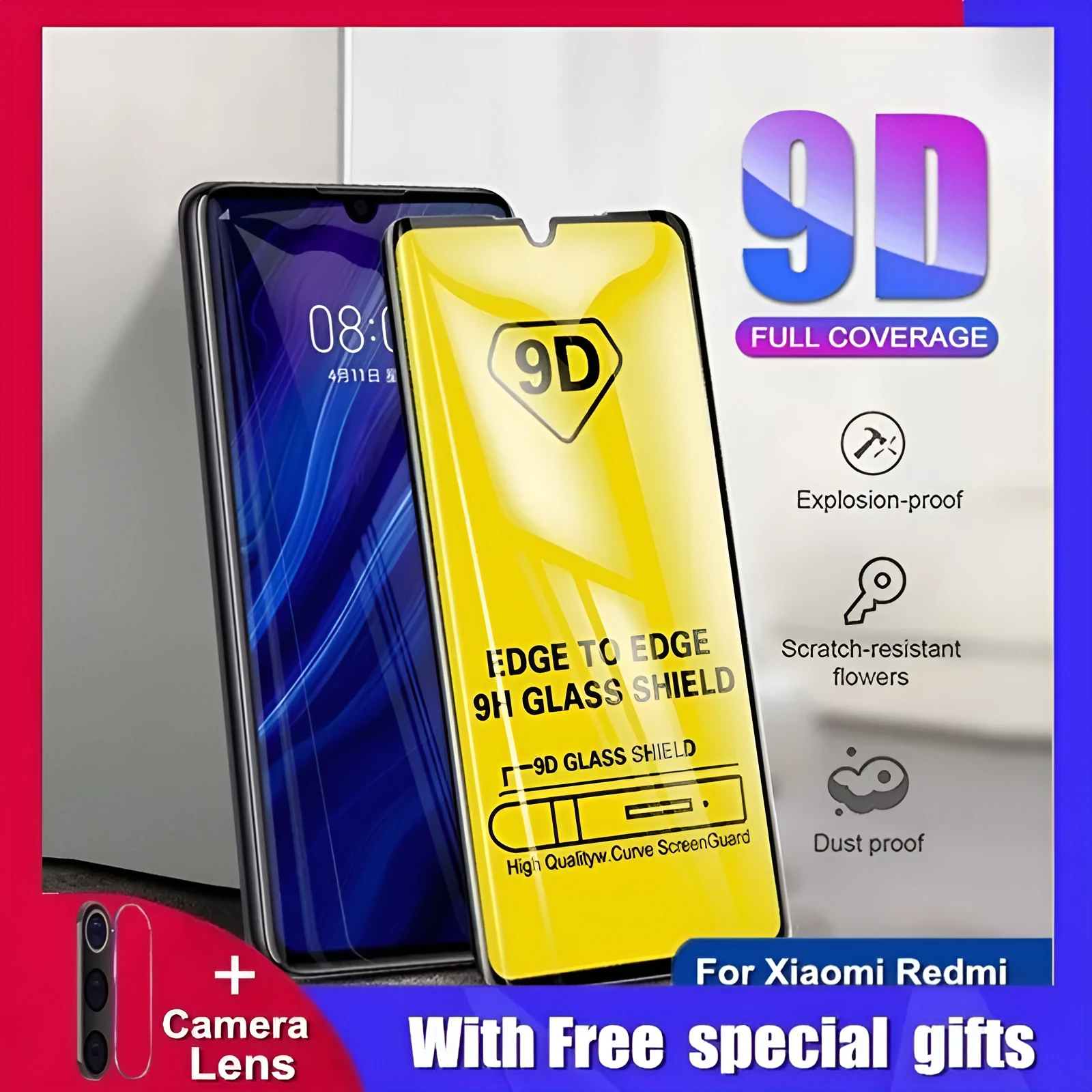 Full glue toughened glass screen protector for Xiaomi phones in black or white with anti scratch and anti fingerprint coating