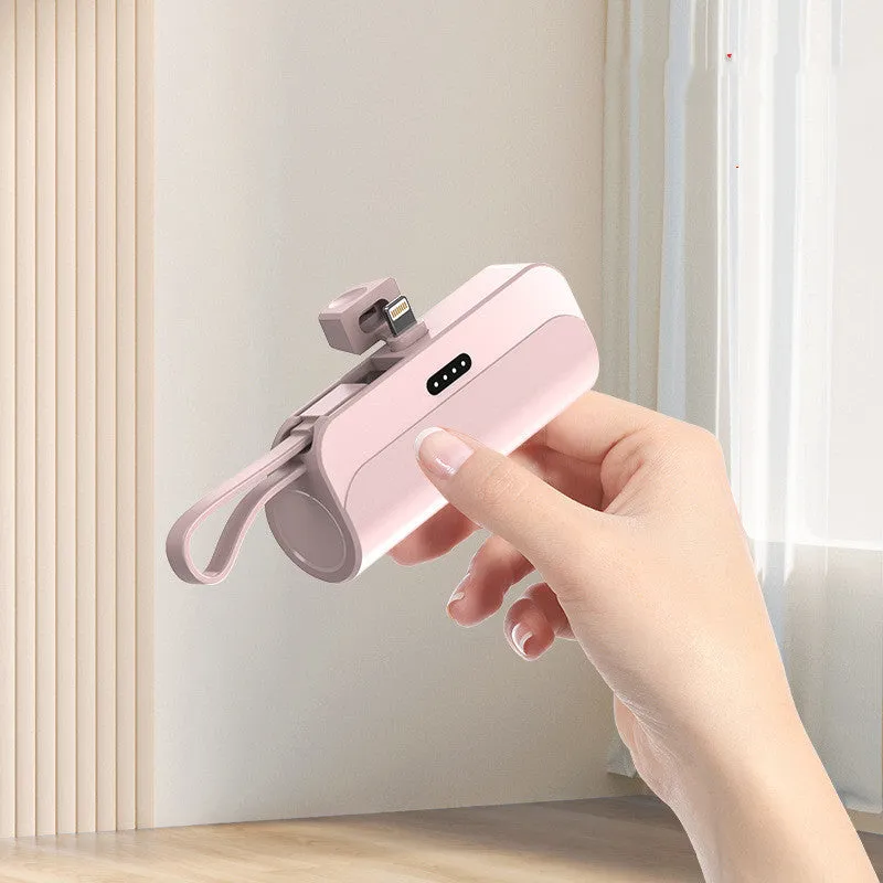 Capsule 20W 5000mAh mini power bank with folding bracket and built-in Type-C and Lightning cables in grey