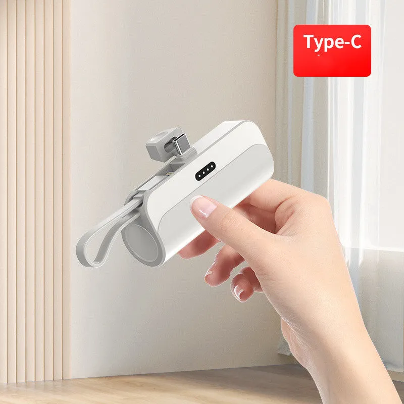Capsule 20W 5000mAh mini power bank with folding bracket and built-in Type-C and Lightning cables in grey