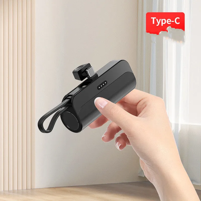 Capsule 20W 5000mAh mini power bank with folding bracket and built-in Type-C and Lightning cables in grey