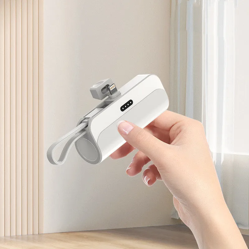 Capsule 20W 5000mAh mini power bank with folding bracket and built-in Type-C and Lightning cables in grey
