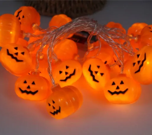 Halloween battery LED string lights with pumpkin, bat, and ghost pendants on a 1.2m waterproof string.