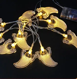 Halloween battery LED string lights with pumpkin, bat, and ghost pendants on a 1.2m waterproof string.