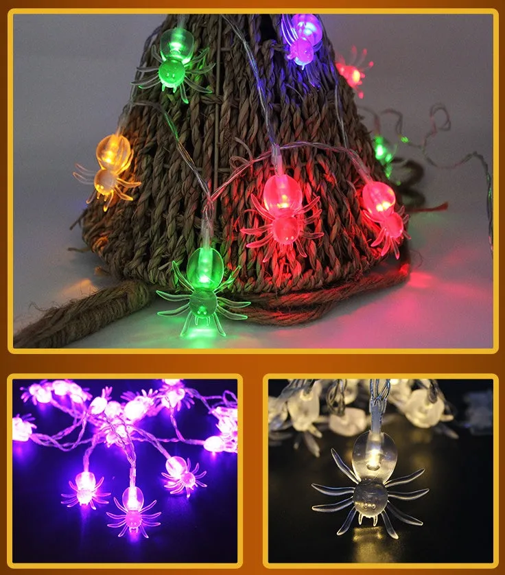 Halloween battery LED string lights with pumpkin, bat, and ghost pendants on a 1.2m waterproof string.