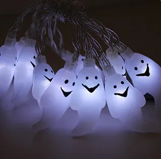 Halloween battery LED string lights with pumpkin, bat, and ghost pendants on a 1.2m waterproof string.