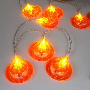Halloween battery LED string lights with pumpkin, bat, and ghost pendants on a 1.2m waterproof string.