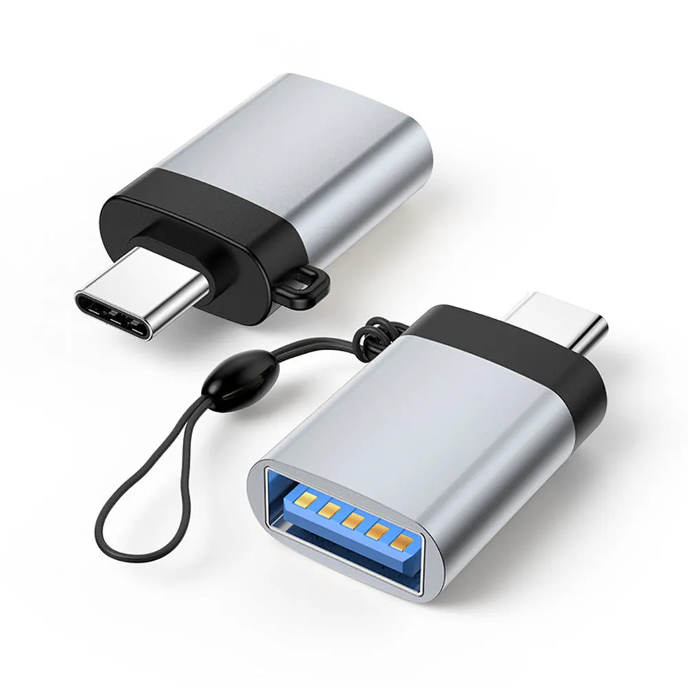 Type-C to USB 3.0 female adapter with lanyard chain in silver colour