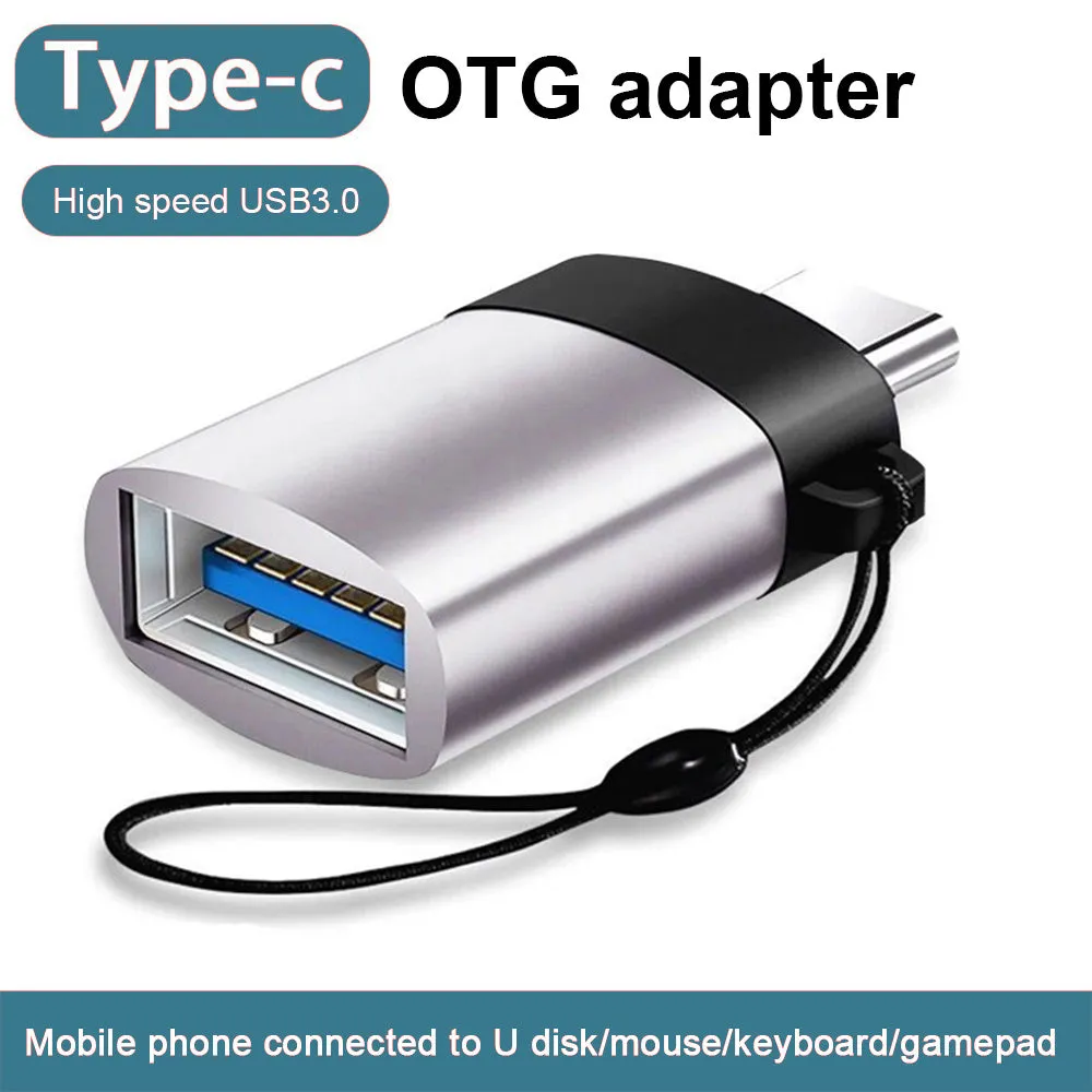 Type-C to USB 3.0 female adapter with lanyard chain in silver colour