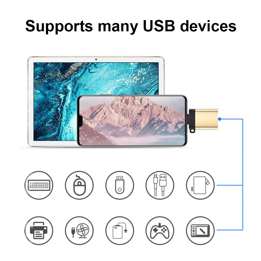 Type-C to USB 3.0 female adapter with lanyard chain in silver colour