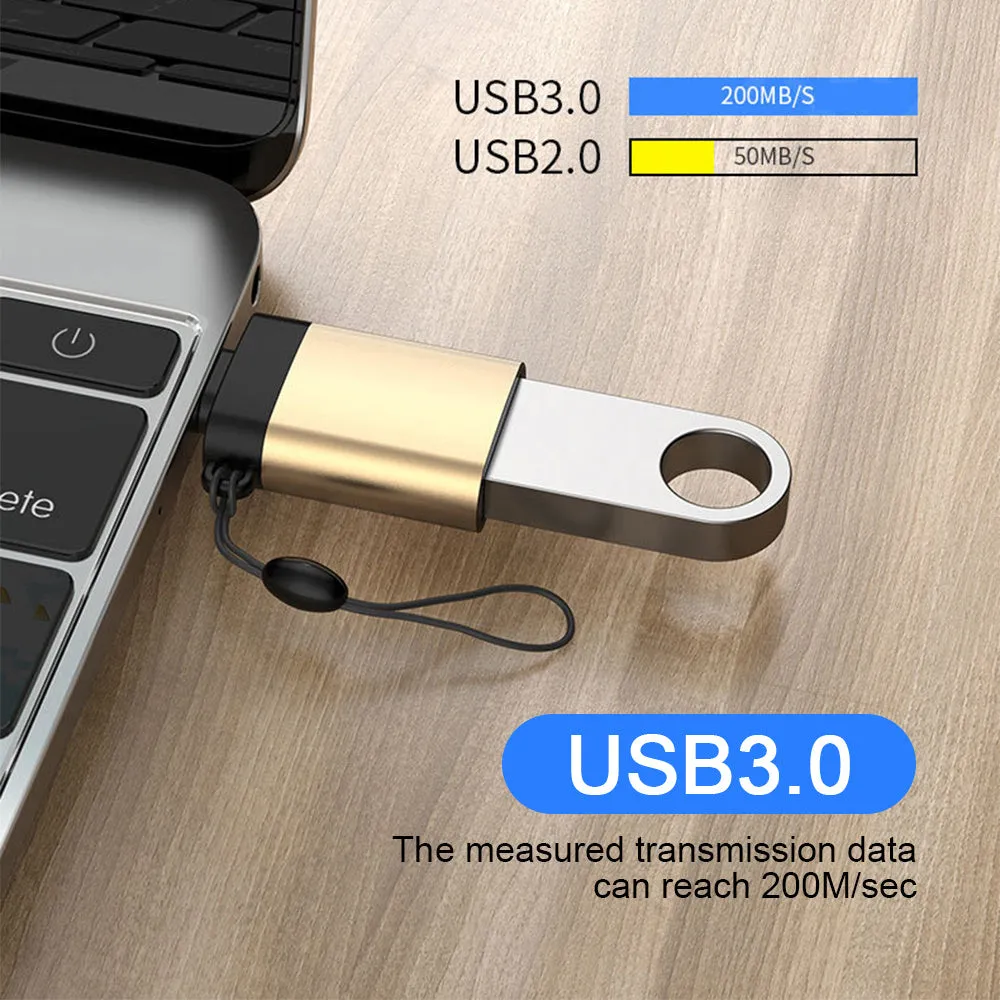 Type-C to USB 3.0 female adapter with lanyard chain in silver colour