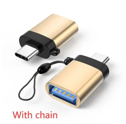 Type-C to USB 3.0 female adapter with lanyard chain in silver colour