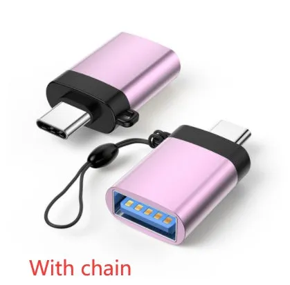 Type-C to USB 3.0 female adapter with lanyard chain in silver colour