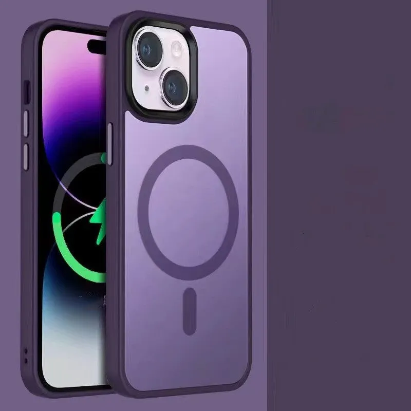 Magnetic suction frosted phone case in Cangling Green color with scrub skin texture for iPhone