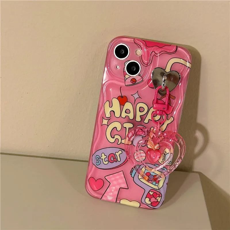 Pink TPU phone case with Sweet Cool Spice Girl graffiti design and love pendant for iPhone