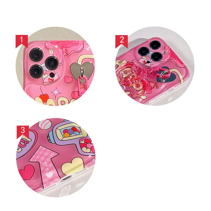 Pink TPU phone case with Sweet Cool Spice Girl graffiti design and love pendant for iPhone