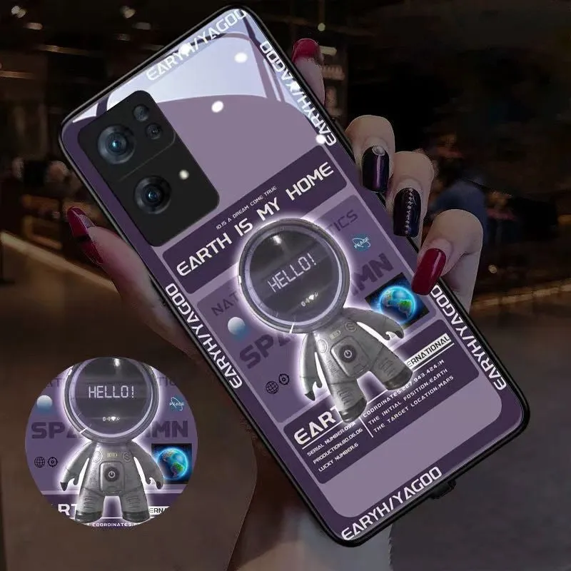 Astronaut luminous tempered glass phone case for Samsung with glow effect, blue colour, rear cover view