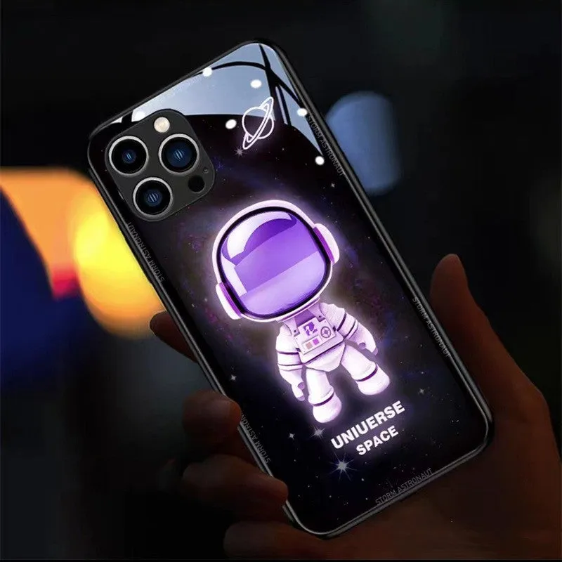 Astronaut luminous tempered glass phone case for Samsung with glow effect, blue colour, rear cover view