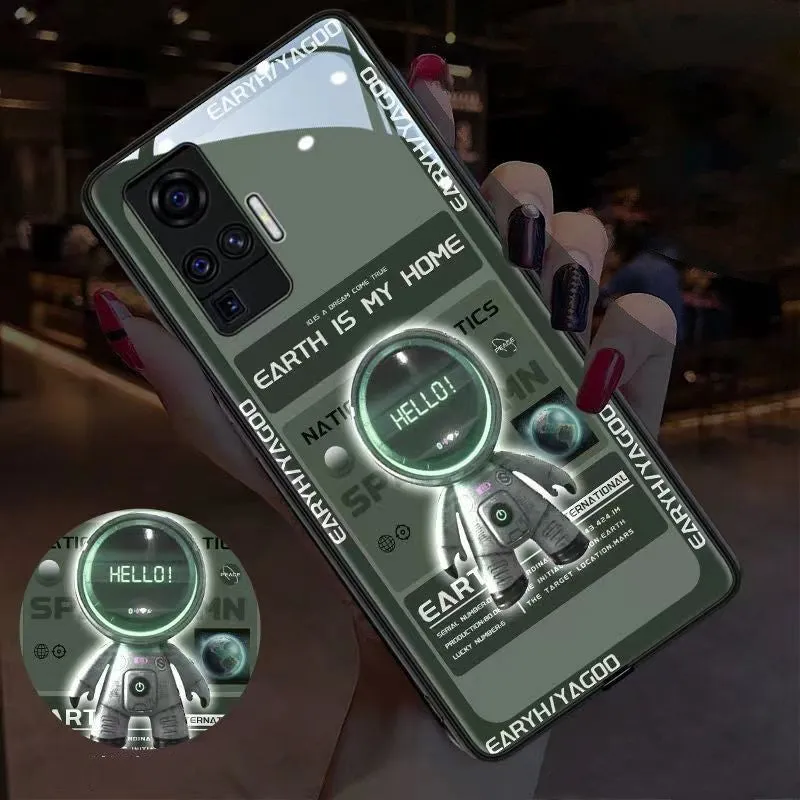 Astronaut luminous tempered glass phone case for Samsung with glow effect, blue colour, rear cover view