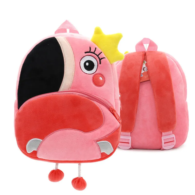 Plush animal backpack for children with 26x24x10cm dimensions in various animal designs