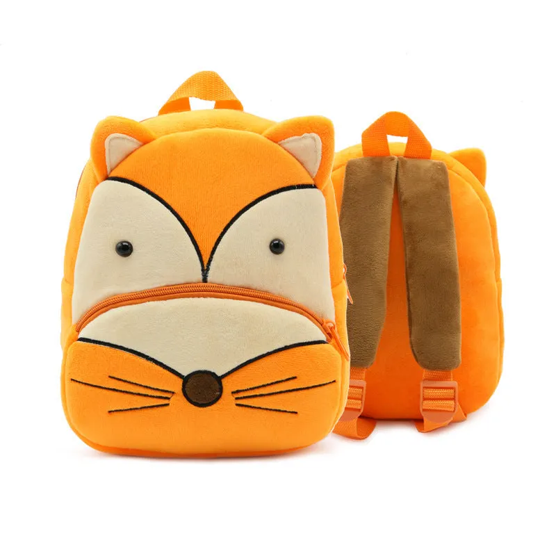 Plush animal backpack for children with 26x24x10cm dimensions in various animal designs